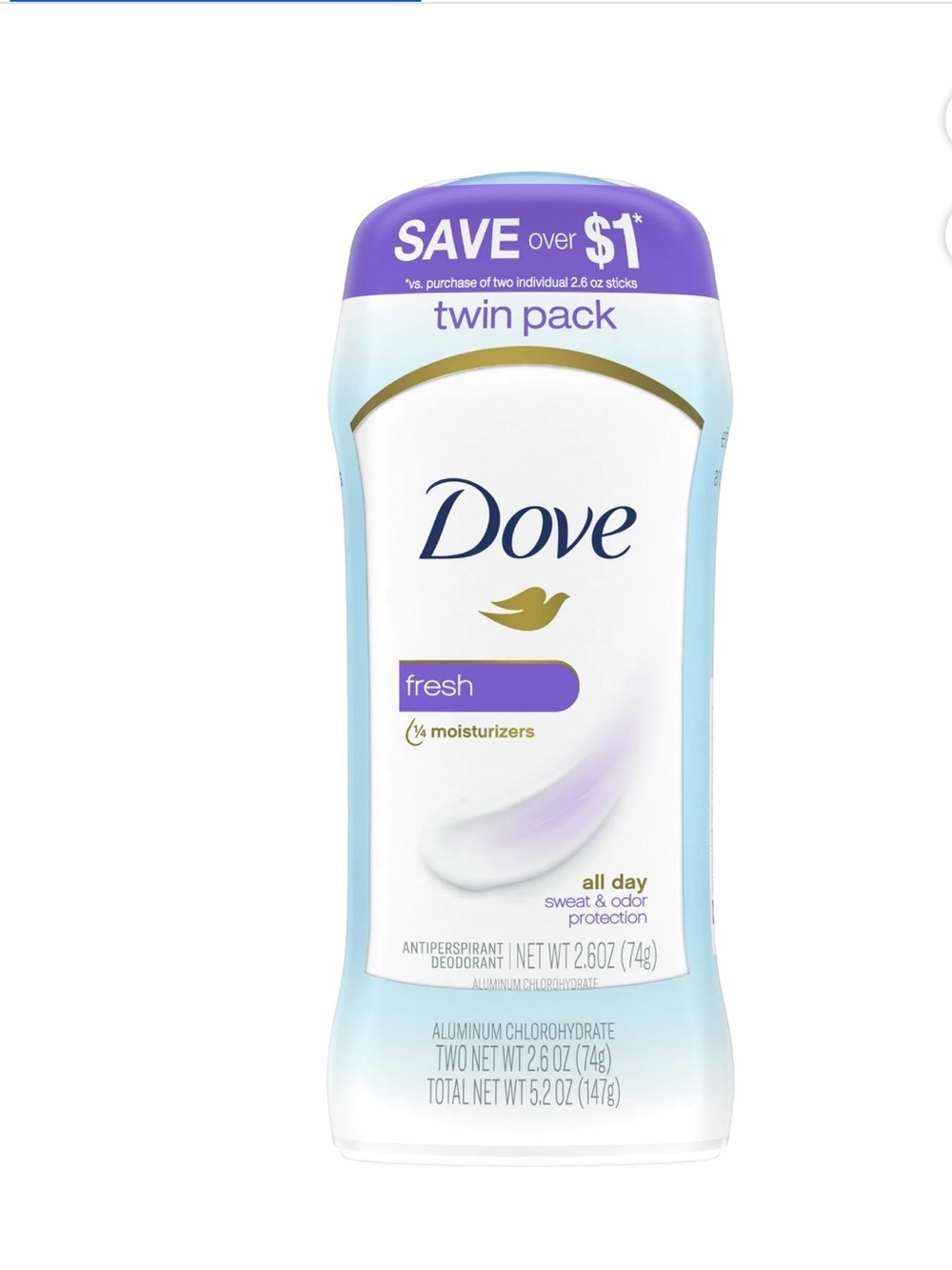 Dove Fresh Antiperspirant Deodorant Twin Pack 2.6 oz Each – New Sealed